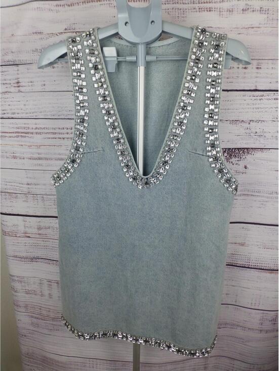 Miss Rosier Jackets & Blazers - Miss Rosier Women's XL Light Wash Denim Vest Top Rhinestone Embellished K4